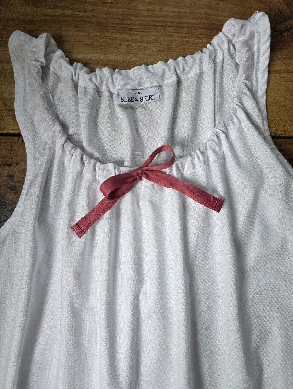 The Sleep Shirt Sleeveless Nightie – One Size Petite – Crisp White / Dusty Rose